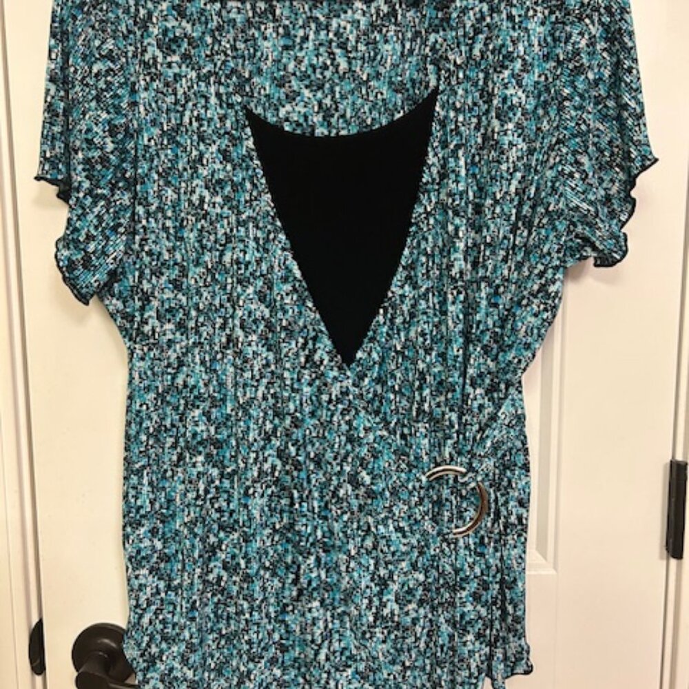 Women’s Layered Turquoise & Black Blouse | Plus Size 1X